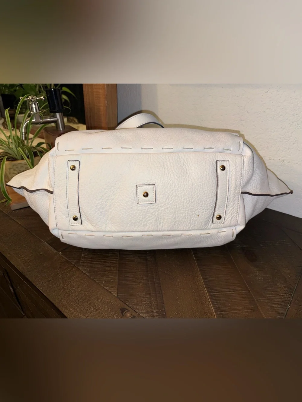 Dooney & Bourke Florentine White Leather Large Zip Gusset Tote Bag NWOT